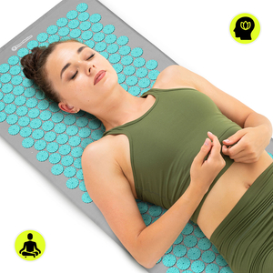 Liels akupresūras paklājiņš ar spilvenu un pārvalku - 130 cm HyperMotion pelēkpiparmētru krāsā