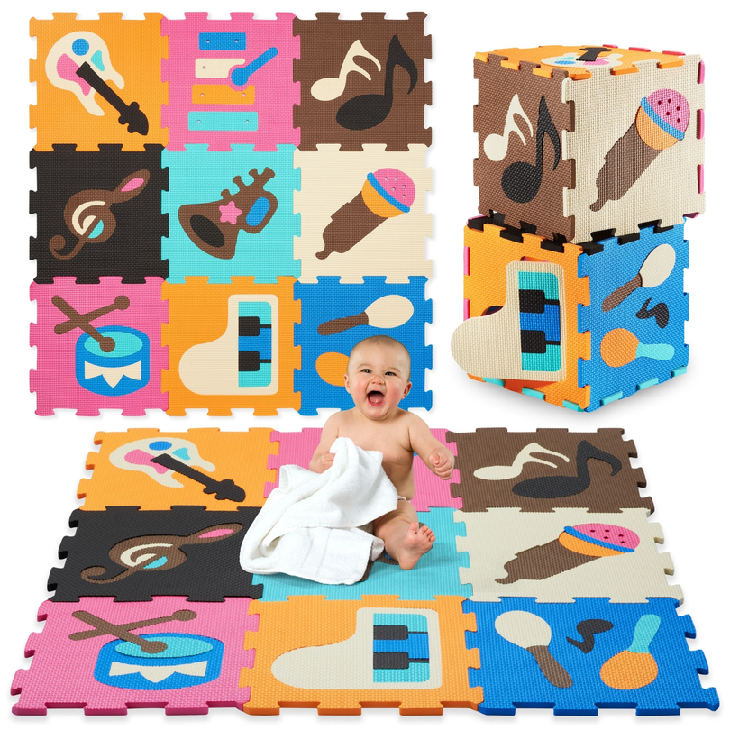 Izglītojošs putuplasta puzles paklājs 90 x 90 x 1cm - EVA putas - dizains: instrumenti