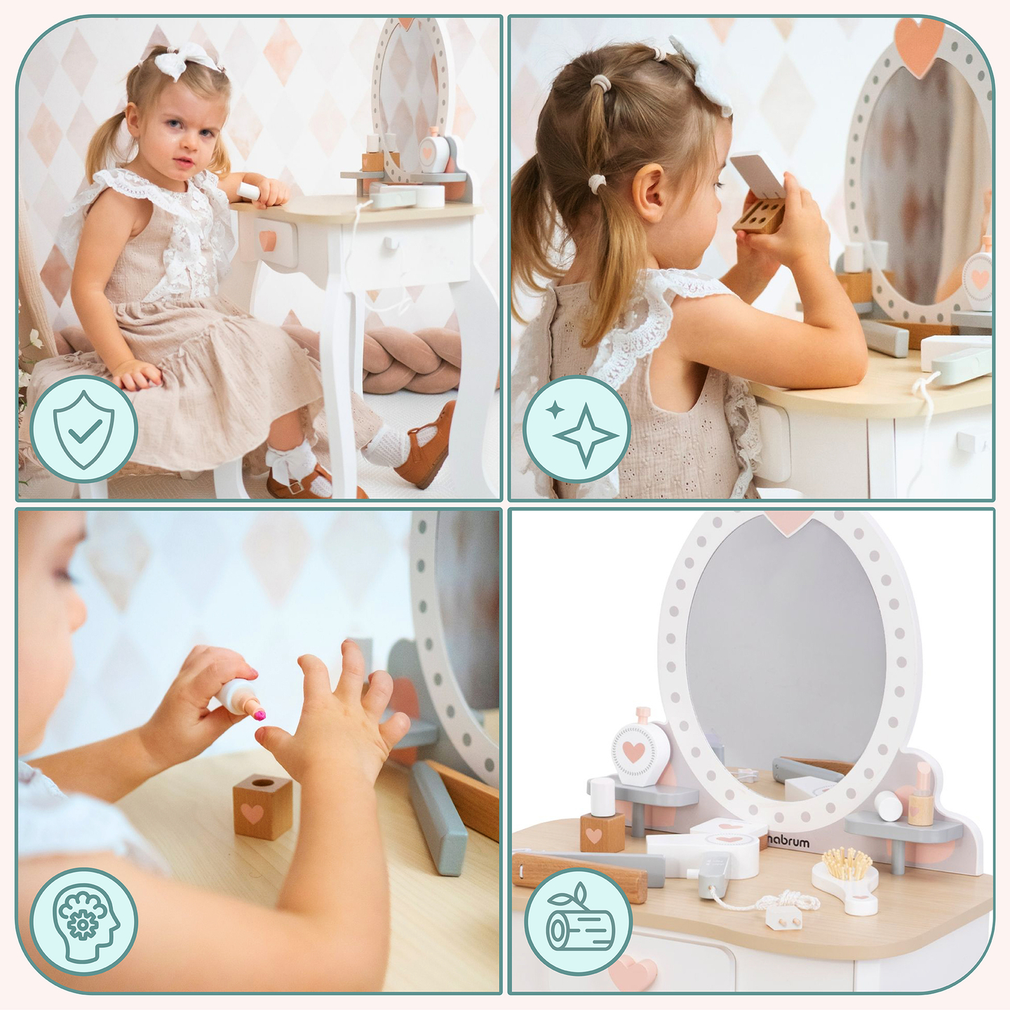 Koka tualetes galdiņš ar tabureti un piederumiem