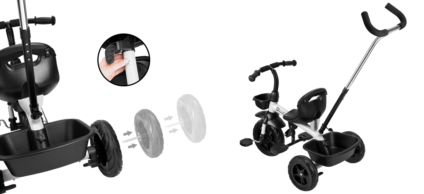 HyperMotion TOBI VECTOR trīsritenis - mūžīgie piepūšamie riteņi + stūres stienis. Krāsa: gaiši pelēka.