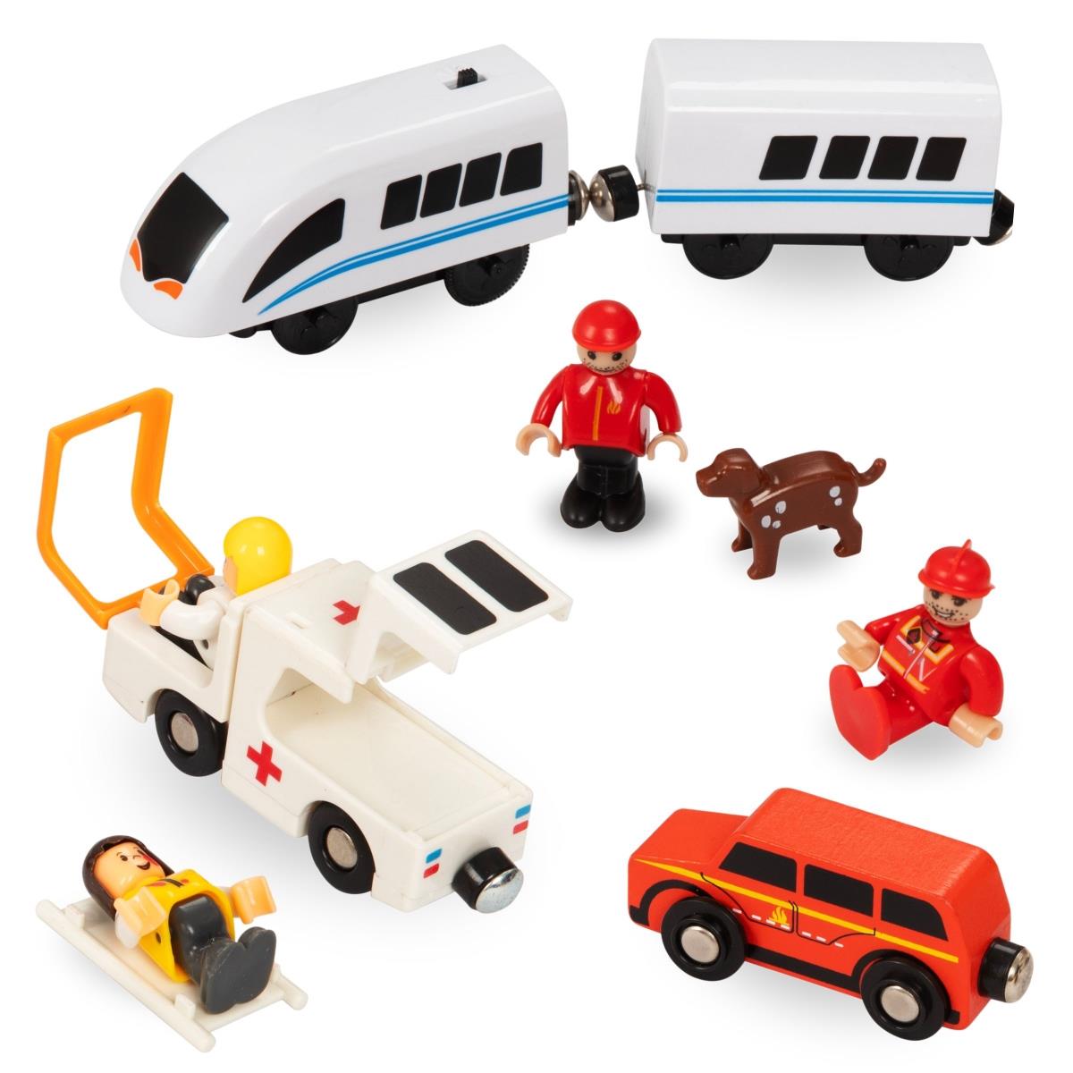 Koka vilciens, ar akumulatoru darbināms vilciens - Ugunsdzēsēji, sliedes, automašīnas, tilti, barjera