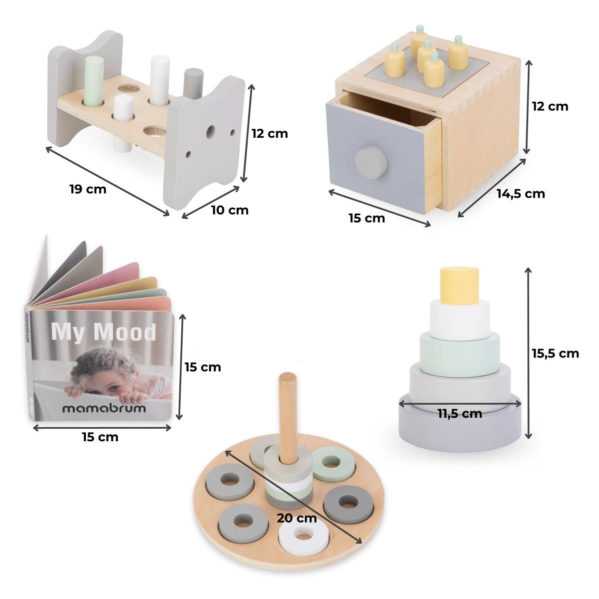 Montessori izglītojoša kaste maziem bērniem - 6 rotaļlietas
