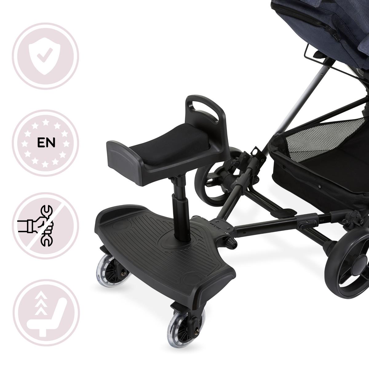 Bērnu ratiņu pagarinājums ar regulējamu sēdekli un universālu stiprinājuma sistēmu - Moby-System BUGGY2GO