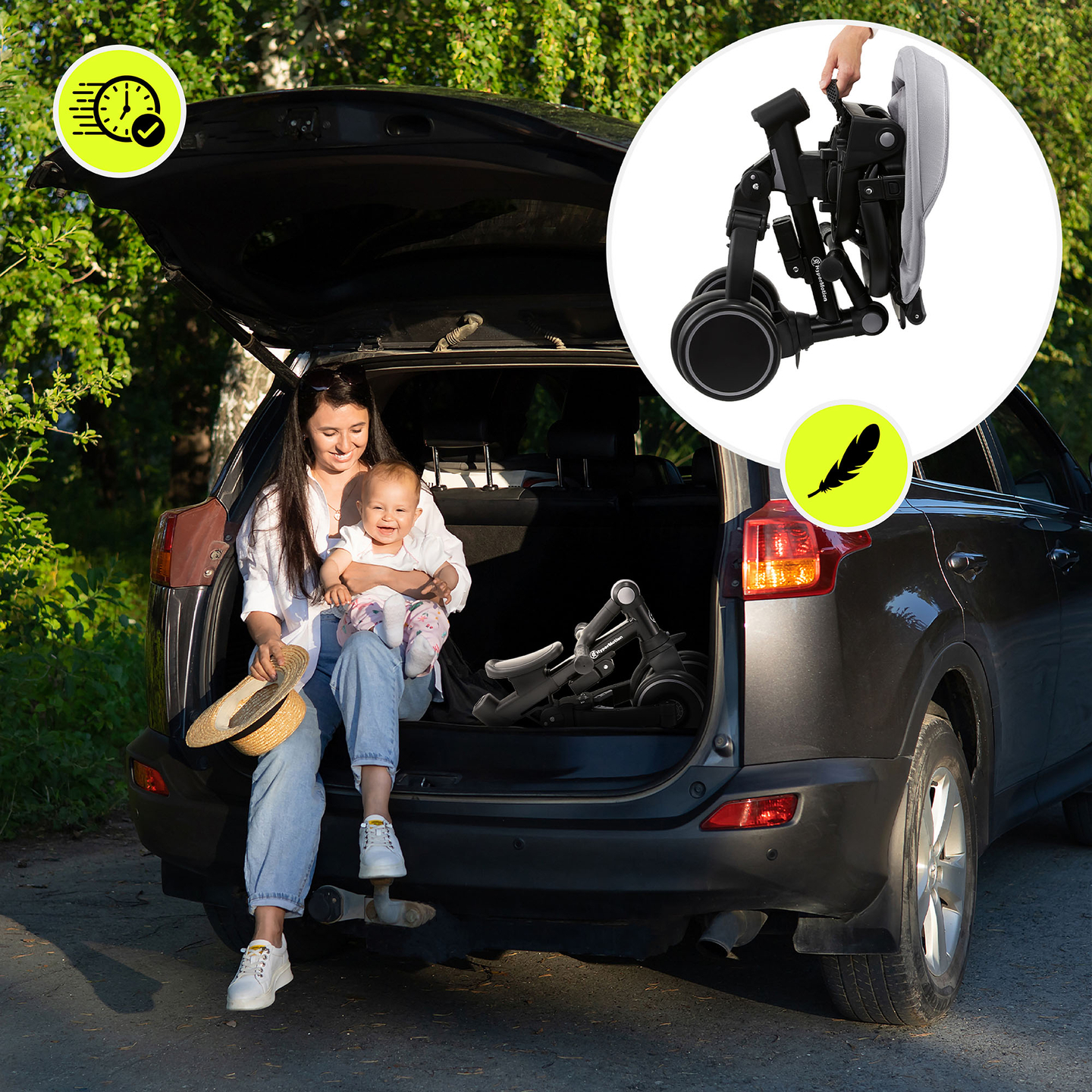 8in1 daudzfunkcionāls trīsritenis TOBI FOREST - pelēks