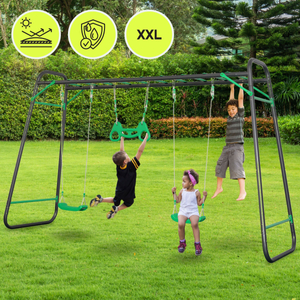 XXL tērauda dārza šūpoles - 2 sēdvietas, kāpnes, vingrošanas trapeces