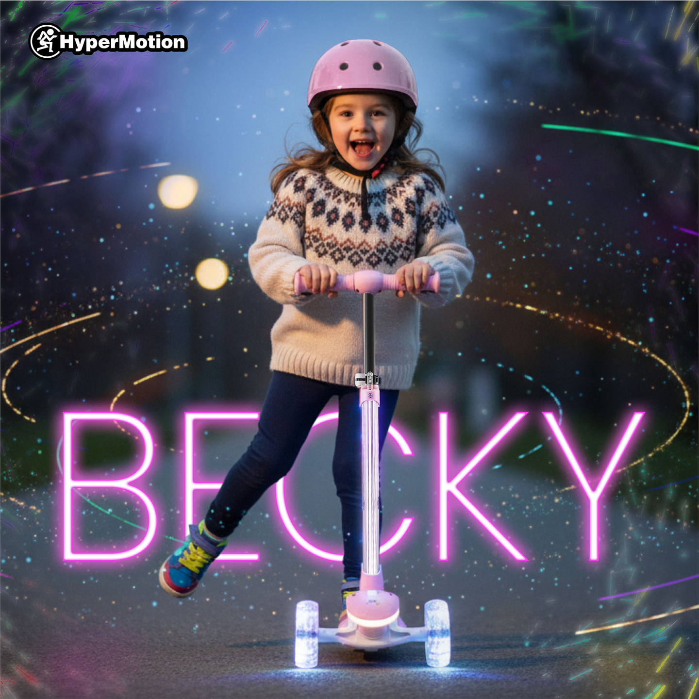 HyperMotion BECKY līdzsvara skrejritenis - RGB LED apgaismojums, rozā