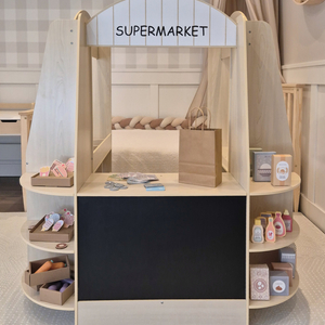 Liels koka bērnu veikals ar tāfeli - 91 detaļa iepirkšanās priekam!