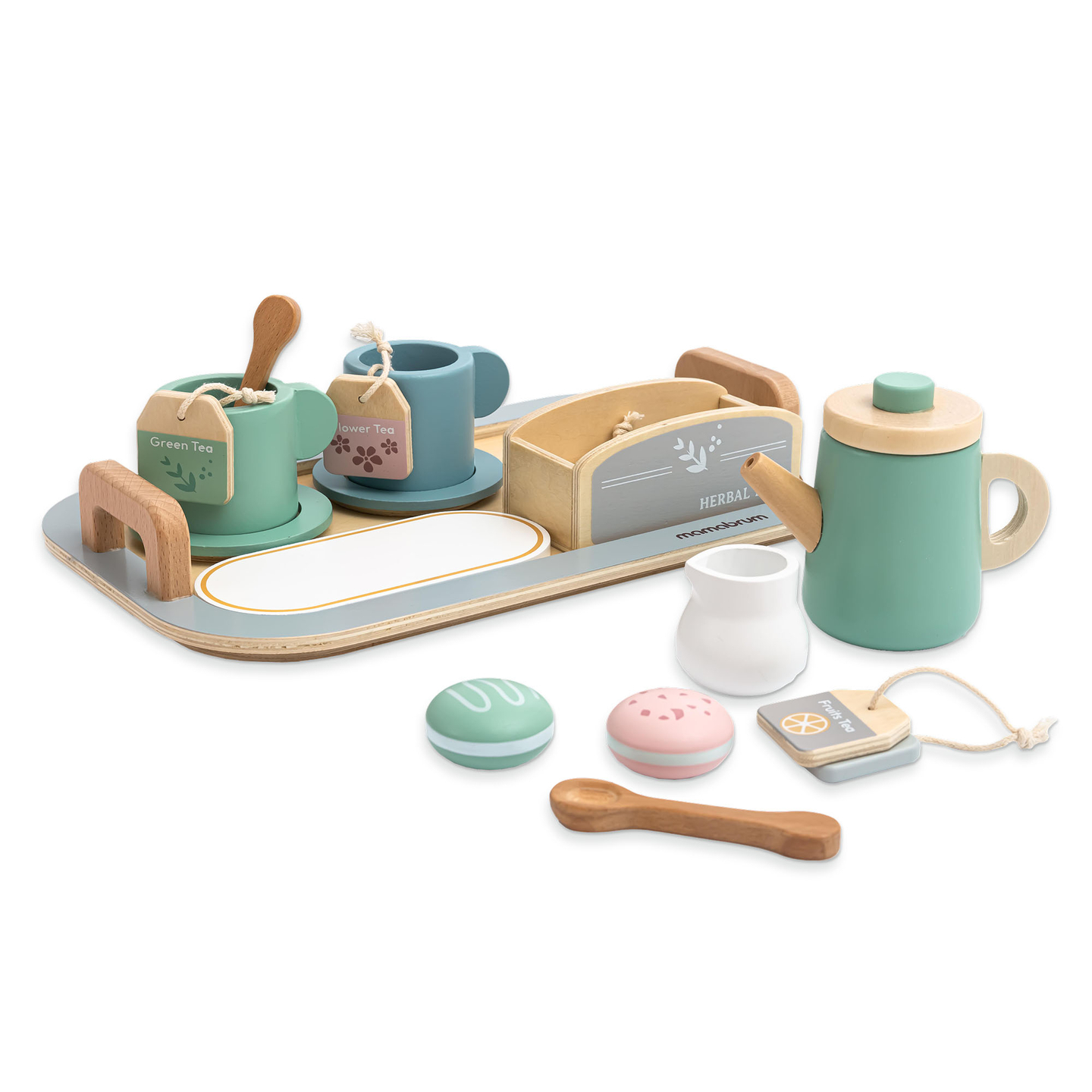 Liels koka tējas piederumu komplekts ar paplāti - 18 gab