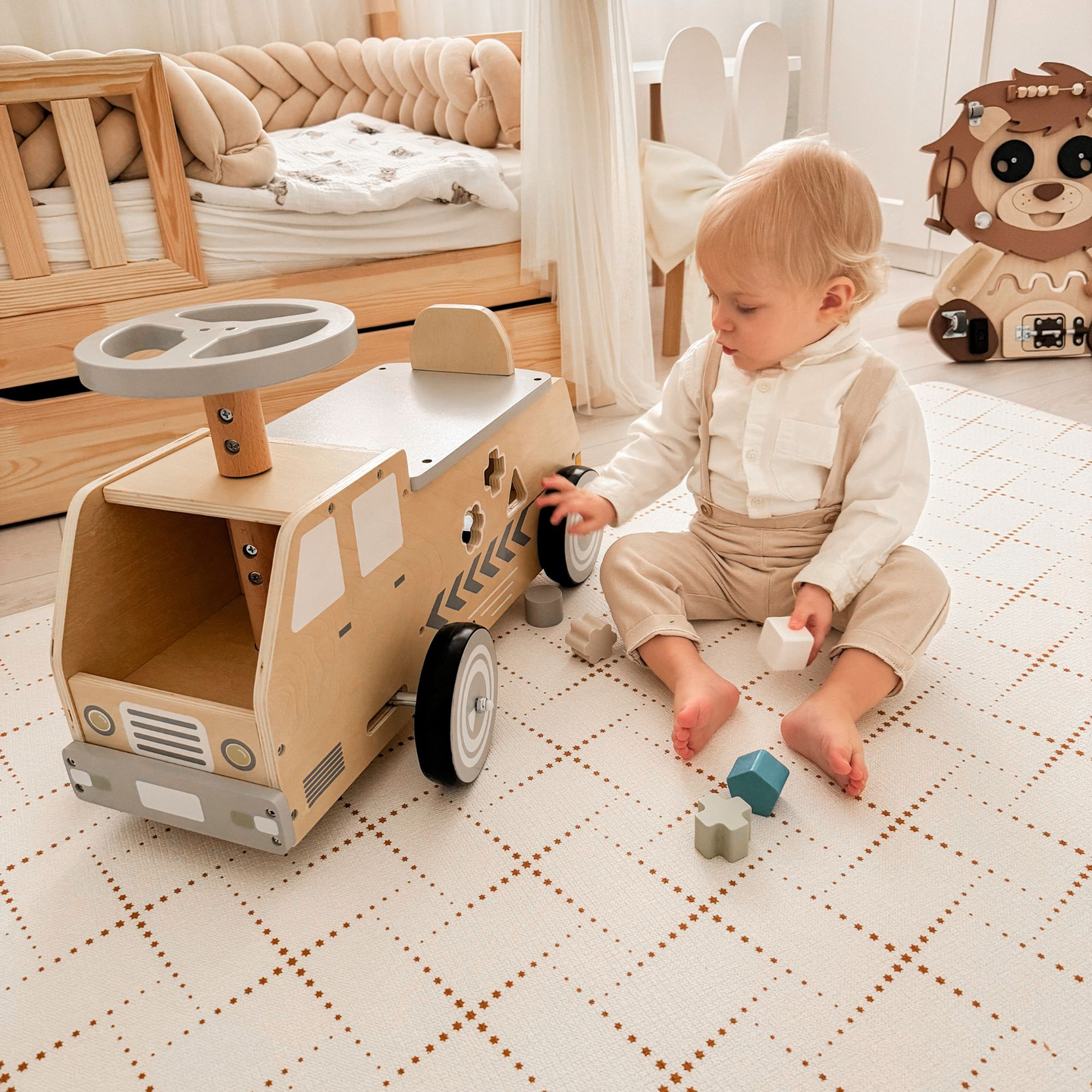 Koka velosipēds, automašīna, automašīna ar blokiem