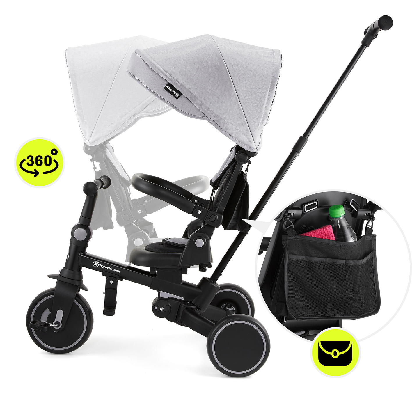 8in1 daudzfunkcionāls trīsritenis TOBI FOREST - pelēks