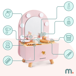 Koka mini tualetes galdiņš bērniem ar aksesuāriem un LED apgaismojumu ar vienmērīgu spilgtuma regulēšanu