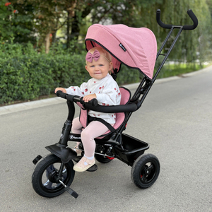 Tricikls bērniem no 1 līdz 4 gadiem - TOBI FREY - rozā krāsā - grozāms - sūkņa riteņi + stūmējs