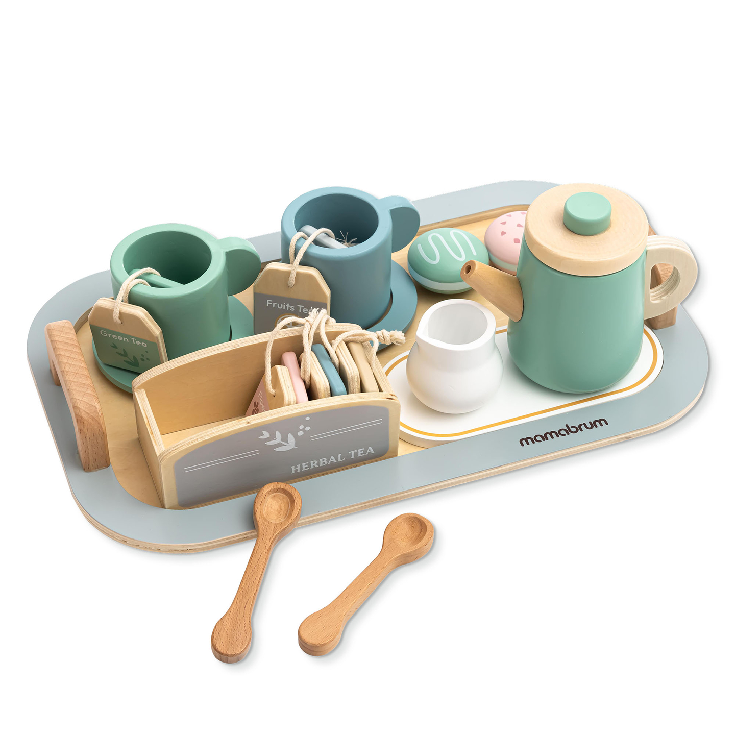 Liels koka tējas piederumu komplekts ar paplāti - 18 gab