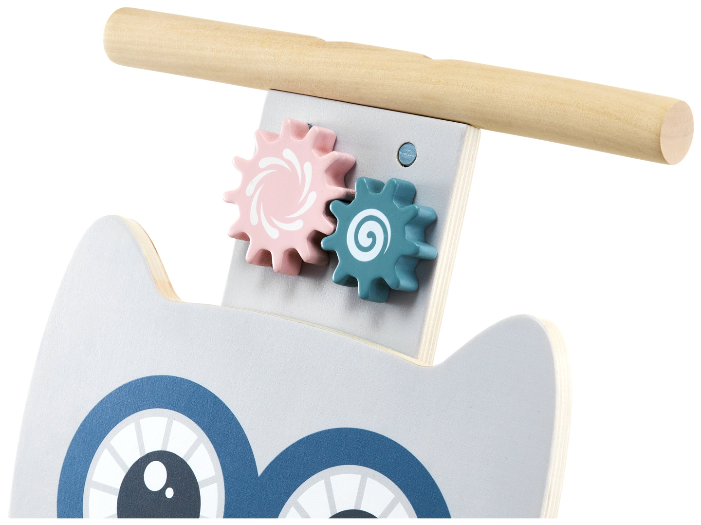 Koka daudzfunkcionāls stūmējs - stūmējs - ratiņi ar klučiem - Pūce