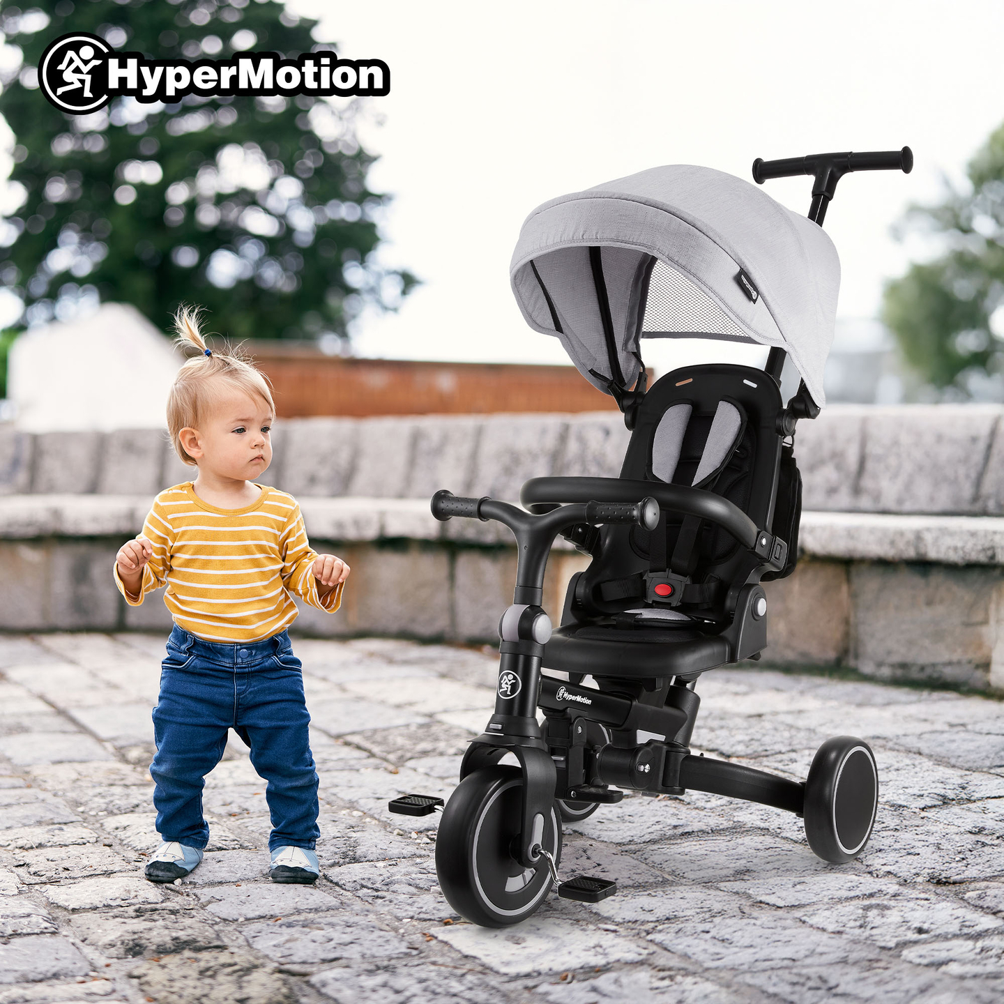 8in1 daudzfunkcionāls trīsritenis TOBI FOREST - pelēks