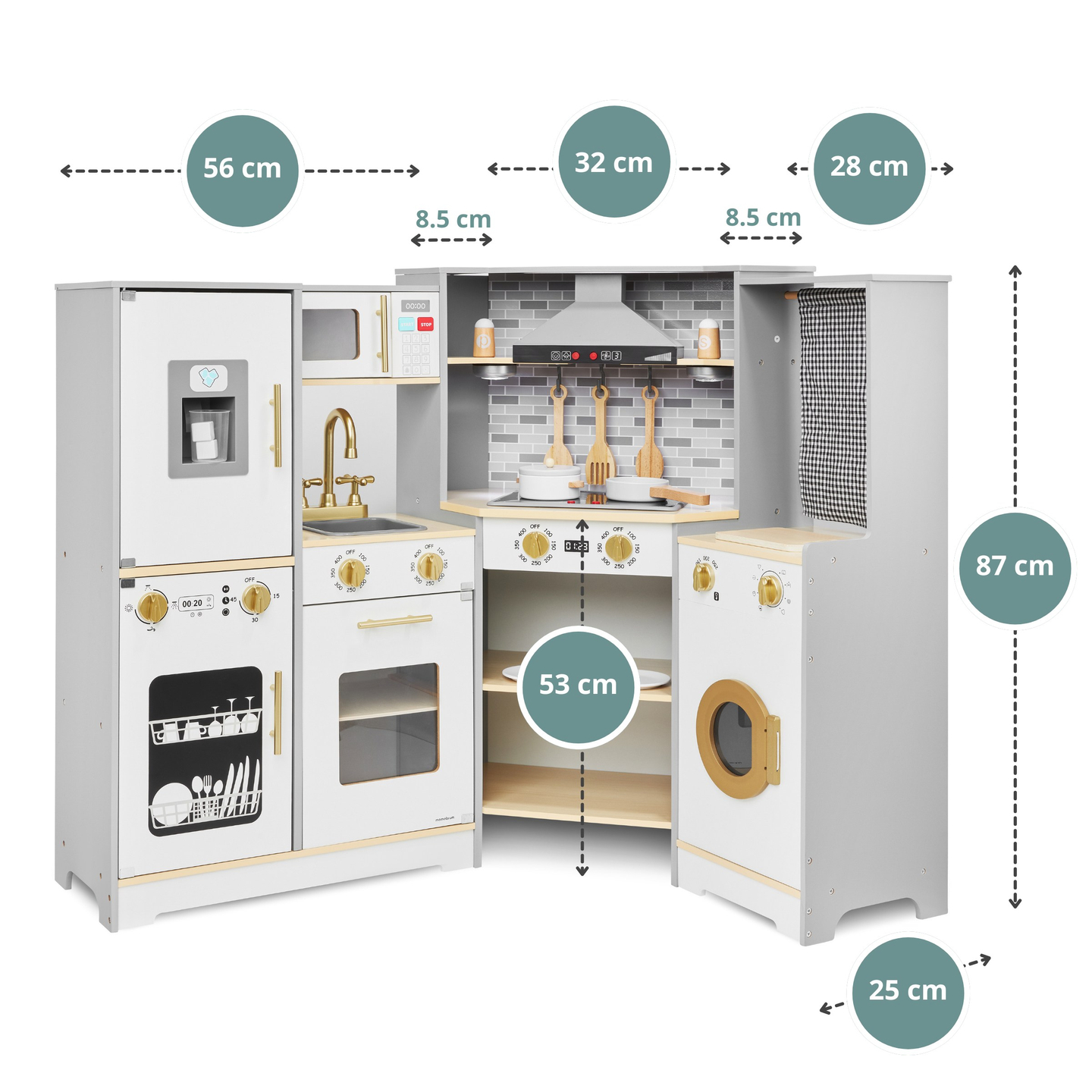 XXXL koka interaktīvā virtuve ar LED apgaismojumu, tvaika nosūcēju un piederumiem
