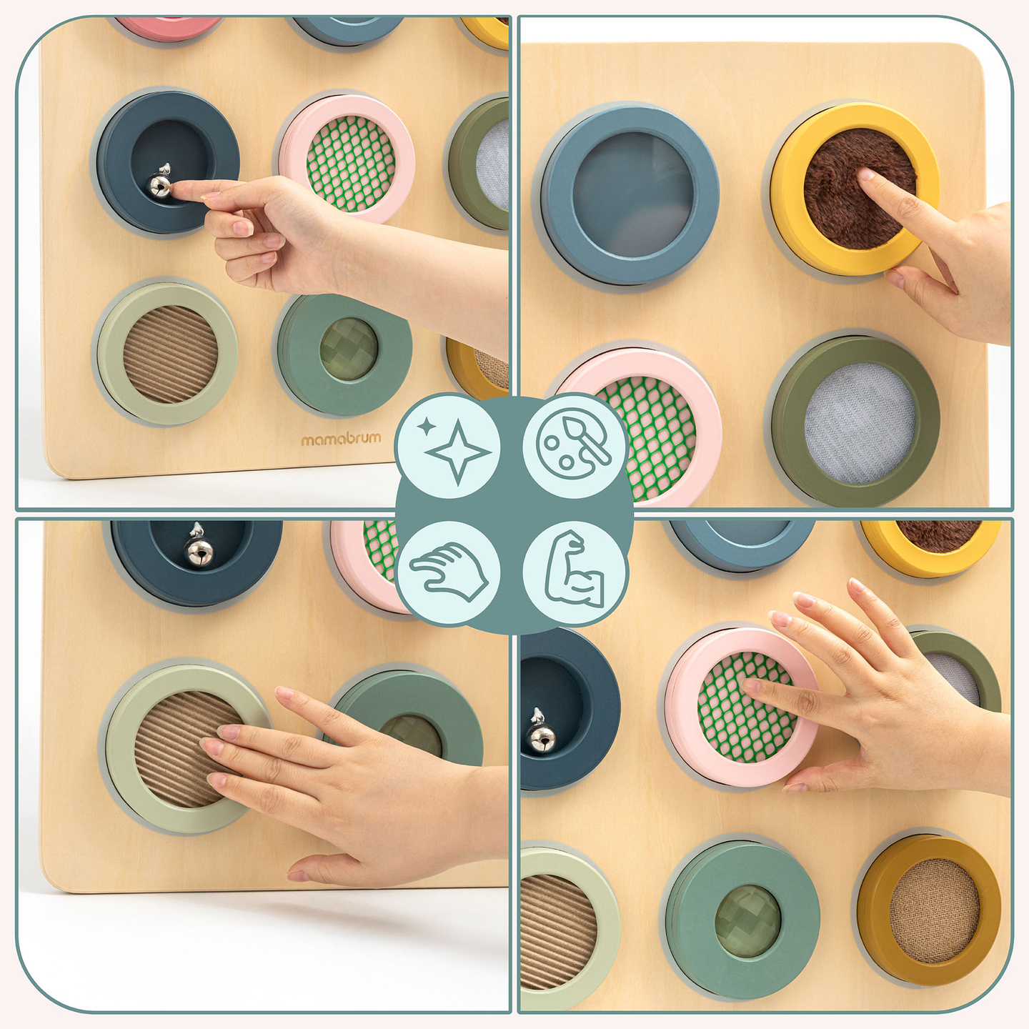 Koka Montessori sensoriskā tāfele – 9 tekstūras taustes maņas atklāšanai un attīstīšanai