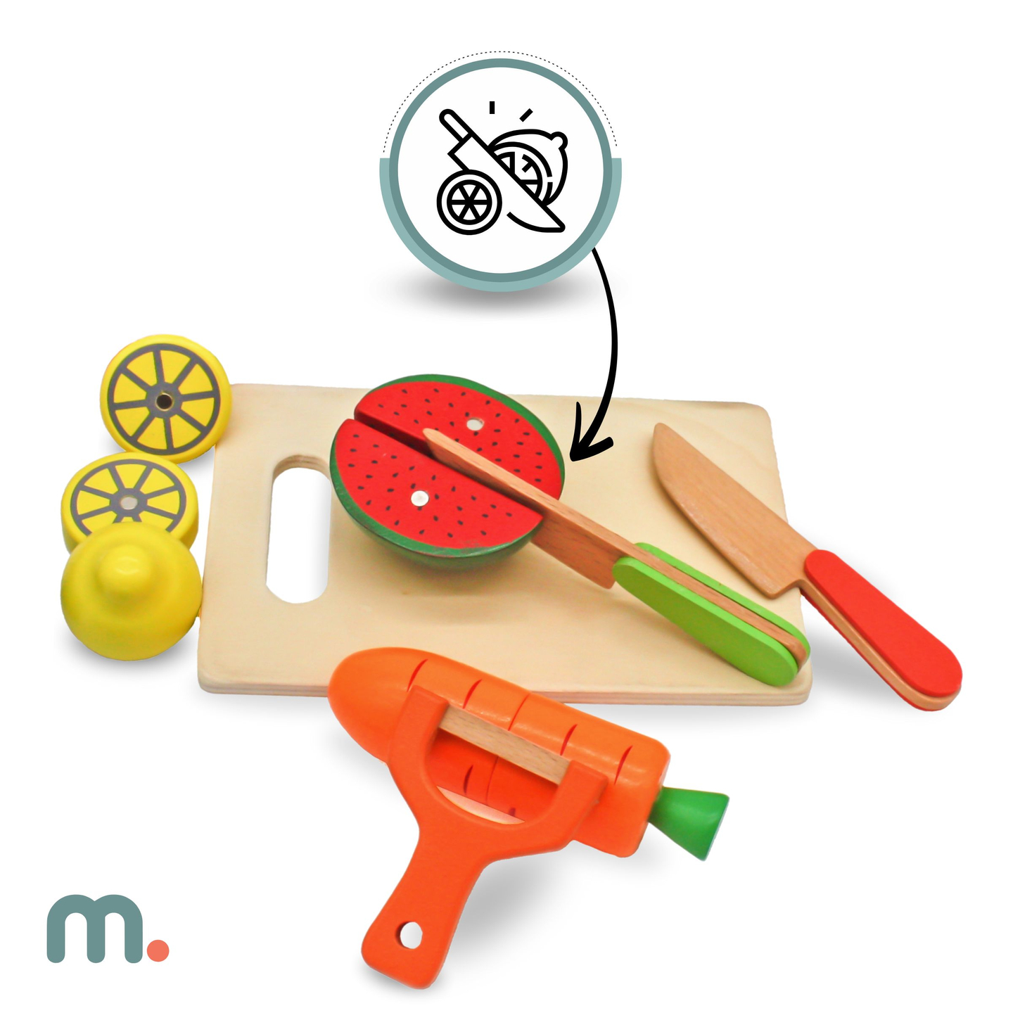 Koka augļi un dārzeņi griešanai