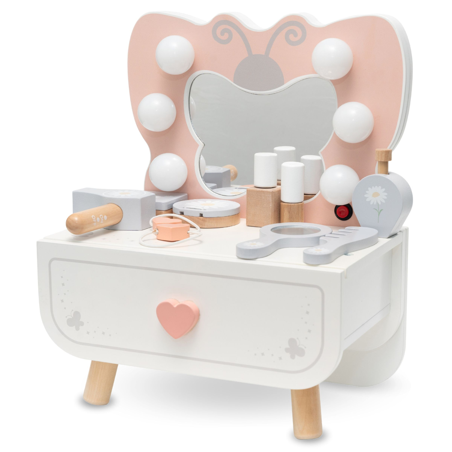 Koka mini tualetes galdiņš ar LED apgaismojumu - Butterfly