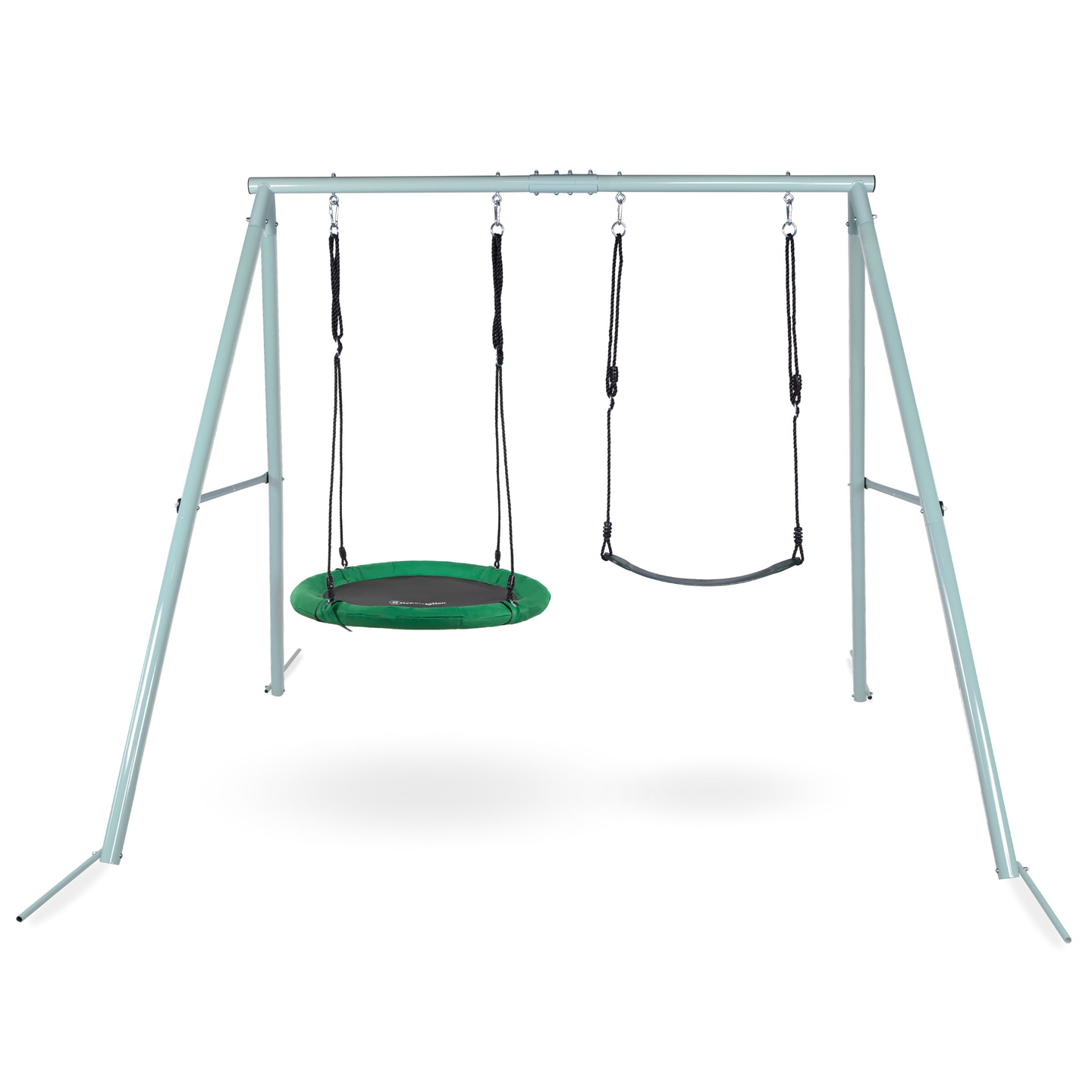 Dubultās dārza šūpoles ar rāmi un virvēm - sēdeklis un stārķa ligzda