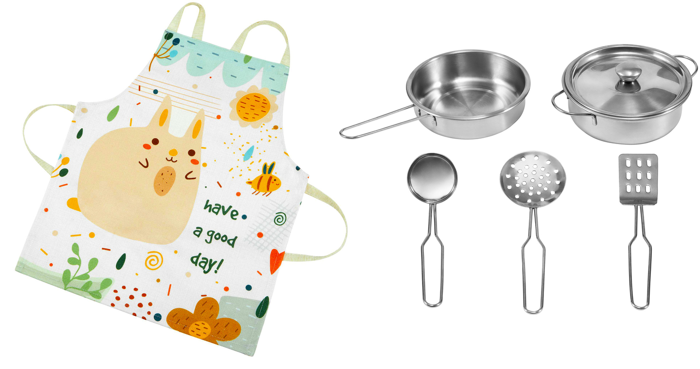 Stūra koka XXXL virtuve ar ledusskapi, cepeškrāsni, veļas mašīnu, priekšautu un piederumiem