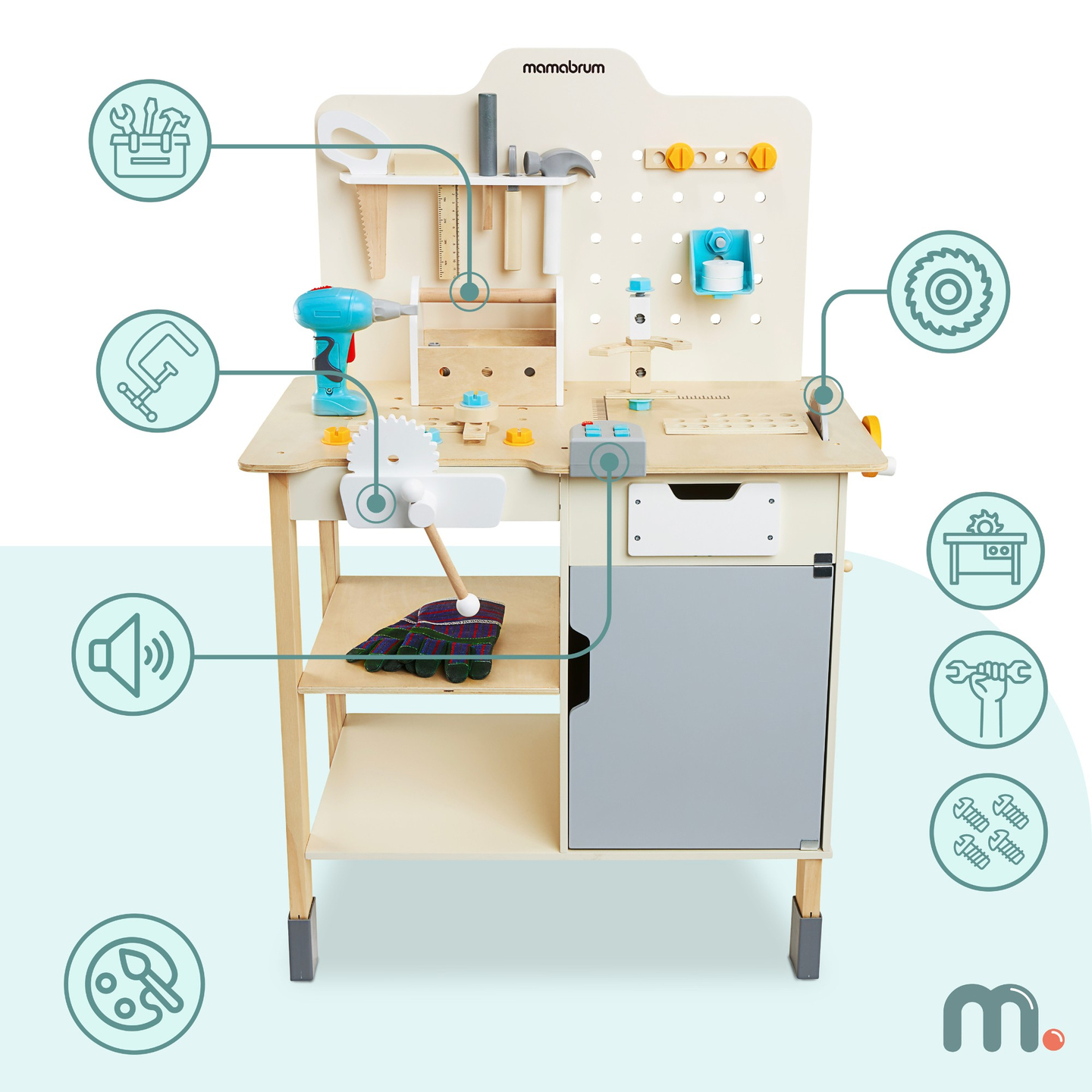 XXL Liela koka darbnīca ar instrumentiem - DIY komplekts, 74 elementi