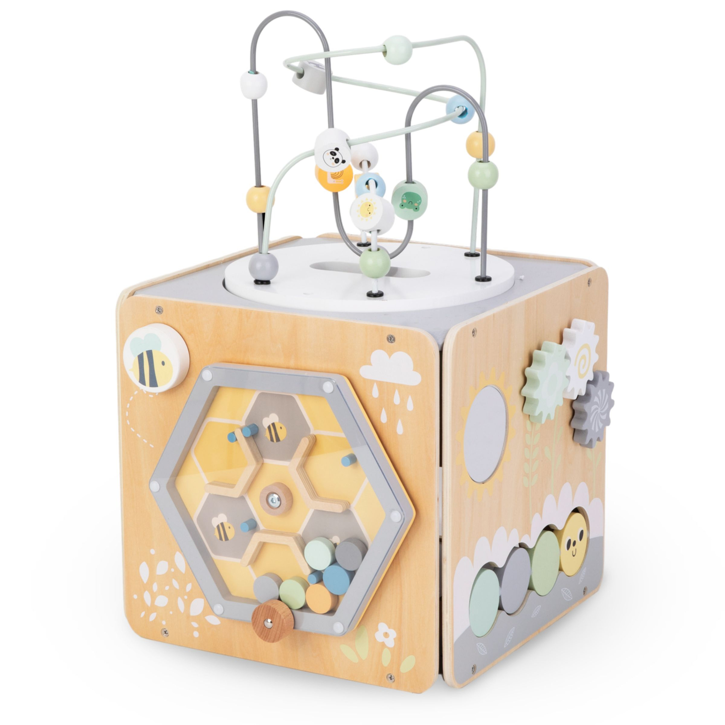 Liels koka aktivitāšu kubs ar cilpu - Montessori