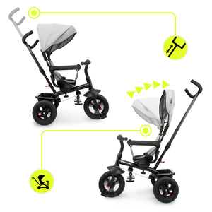 Tricikls bērniem no 1 līdz 4 gadiem - TOBI FREY - pelēka krāsa - grozāms - sūkņa riteņi + stūmējs