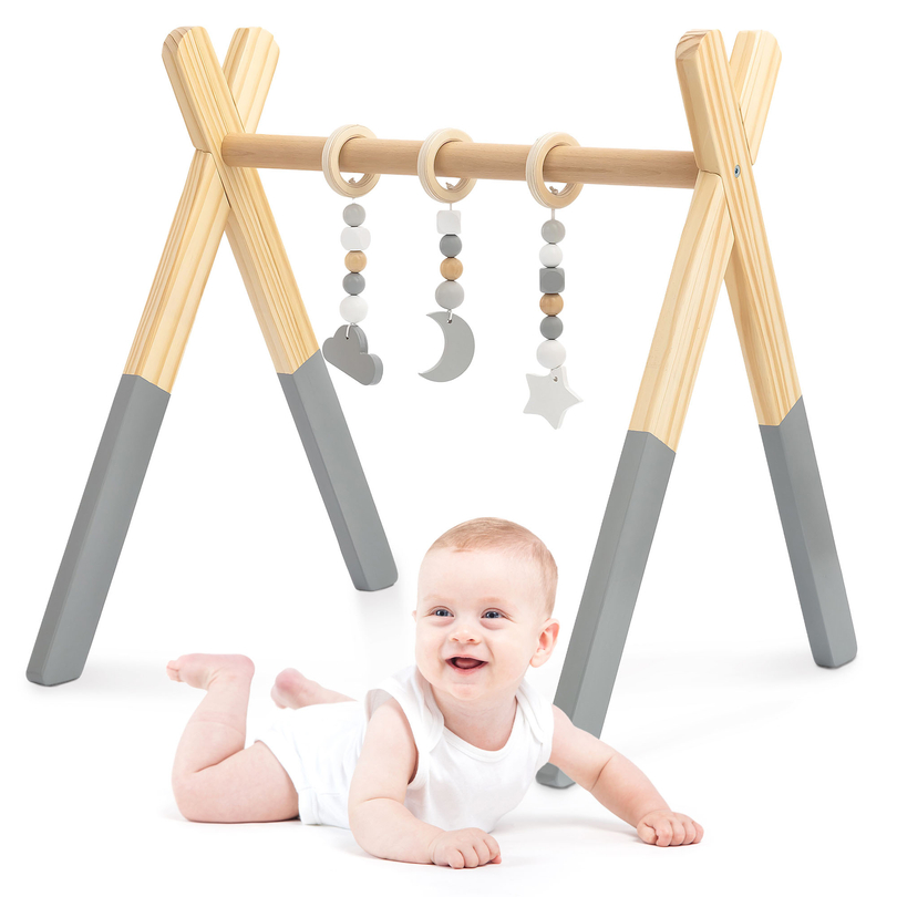 Baby Gym koka mācību stends - pelēka krāsa