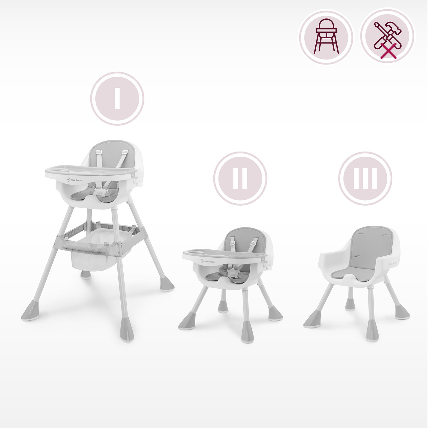 Moby-System Magnolia 2-in-1 regulējams bērnu krēsls - pelēks