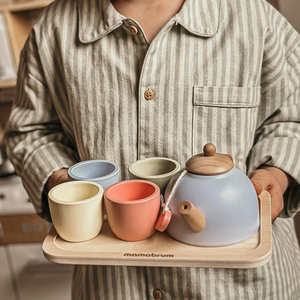 Koka tējas piederumu komplekts ar paplāti - 7 gab