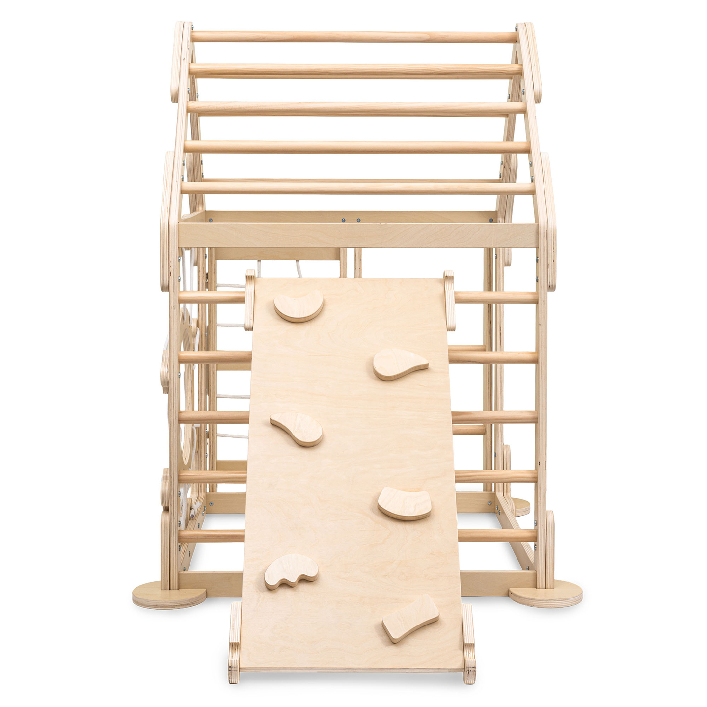 Koka iekštelpu rotaļu laukums bērniem - mājiņa ar kāpnēm un slidkalniņu