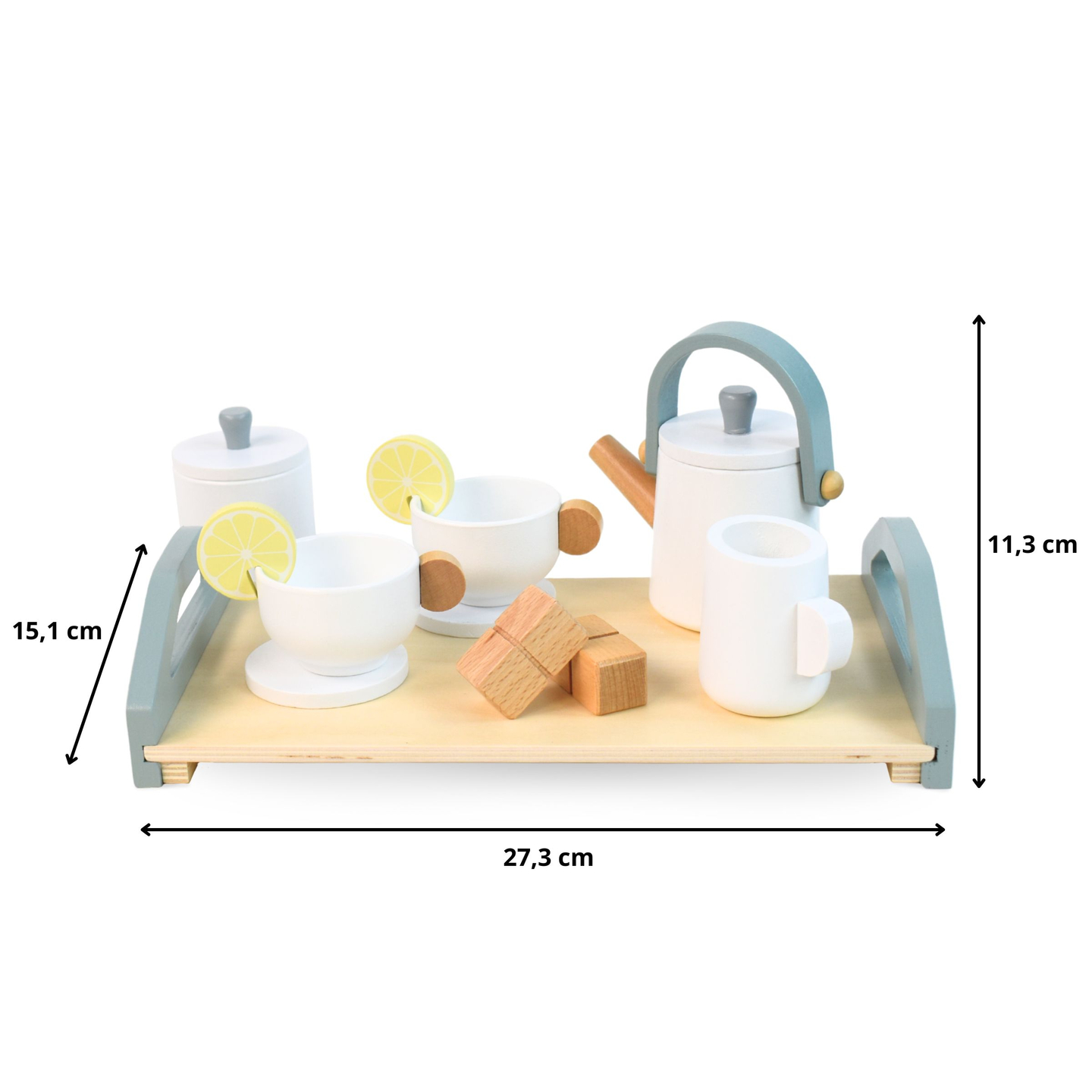 Liels koka tējas piederumu komplekts ar paplāti - 17 gab