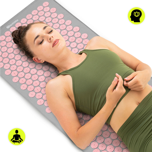 Liels akupresūras paklājiņš ar spilvenu un pārvalku - 130 cm HyperMotion pelēks un rozā
