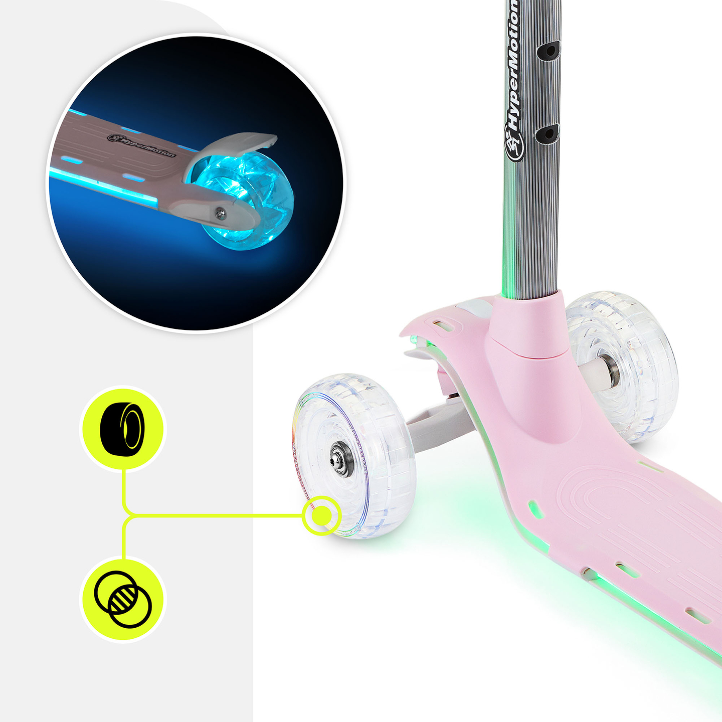 HyperMotion BECKY līdzsvara skrejritenis - RGB LED apgaismojums, rozā