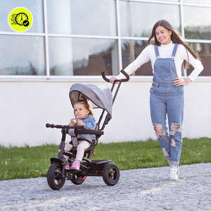 Tricikls bērniem no 1 līdz 4 gadiem - TOBI FREY - pelēka krāsa - grozāms - sūkņa riteņi + stūmējs