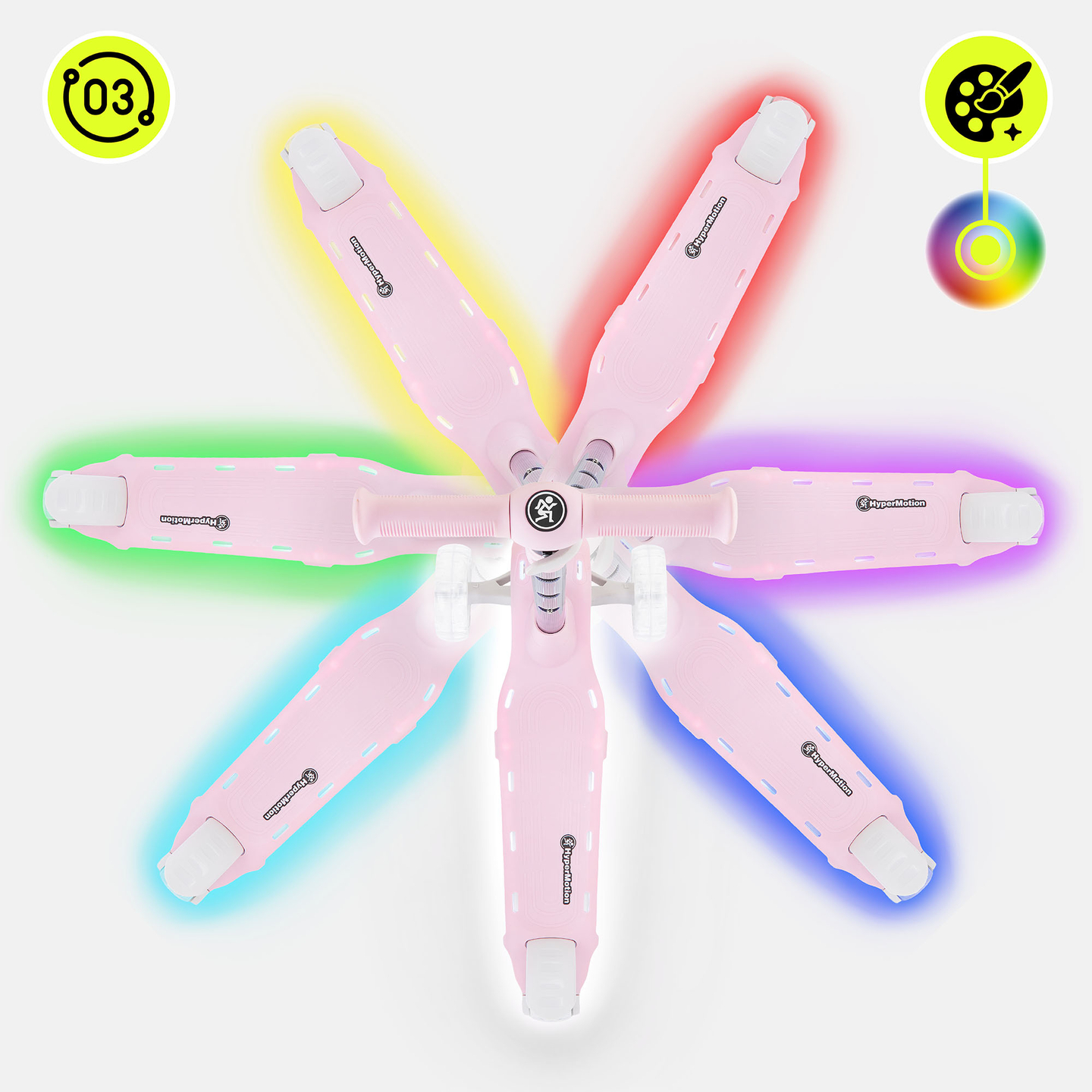 HyperMotion BECKY līdzsvara skrejritenis - RGB LED apgaismojums, rozā