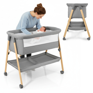 Bērnu gultiņa, brīvi stāvoša, ceļojumu gultiņa, šūpulītis ar matraci - pelēka