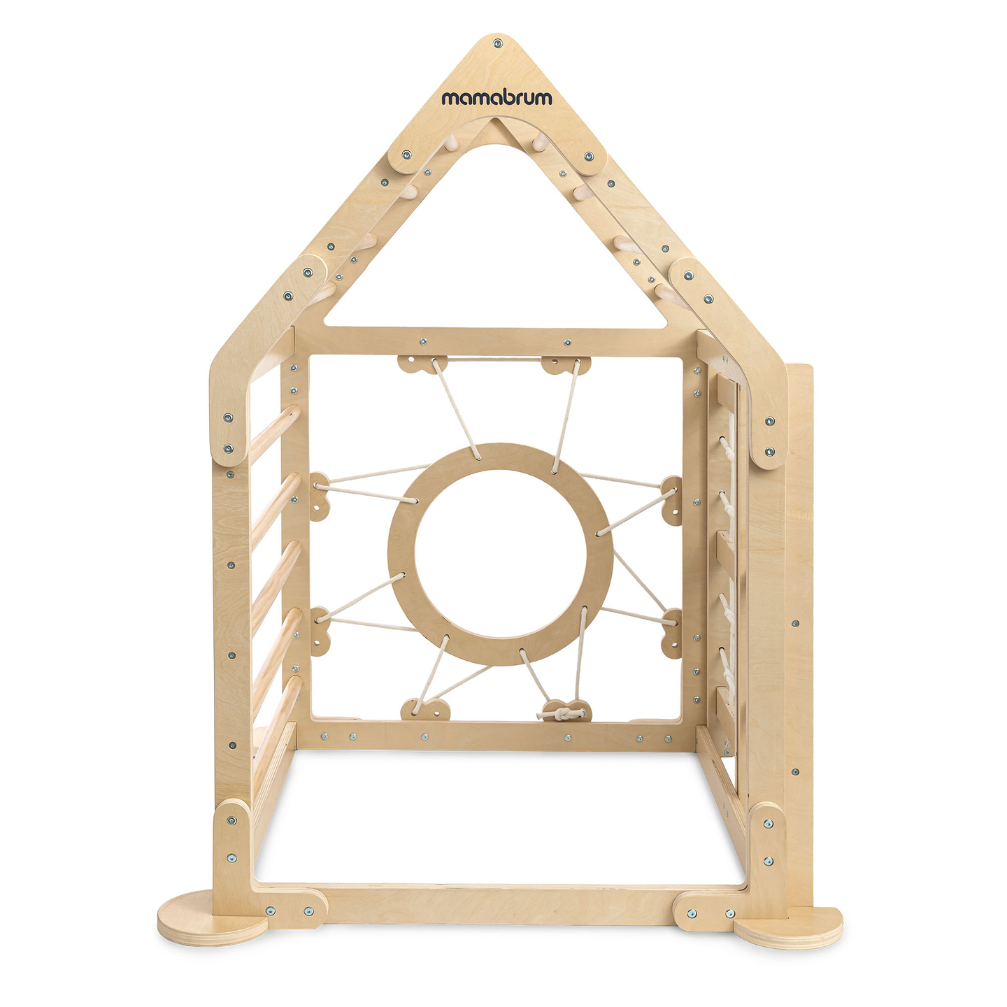 Koka iekštelpu rotaļu laukums bērniem - mājiņa ar kāpnēm un slidkalniņu