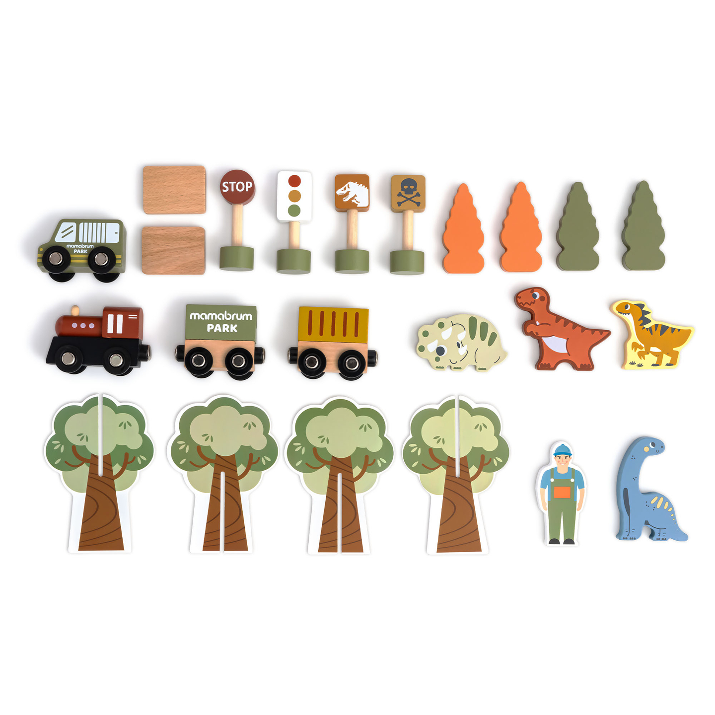 Dino Park koka vilcieniņš ar neslīdošu paklāju - dinozauri, vilcieniņš, sliedes, vulkāns, zvaniņš