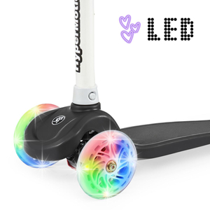 TRINGO trīsriteņu līdzsvara skrejritenis, 3-8 gadi - melni + kvēlojoši LED diski