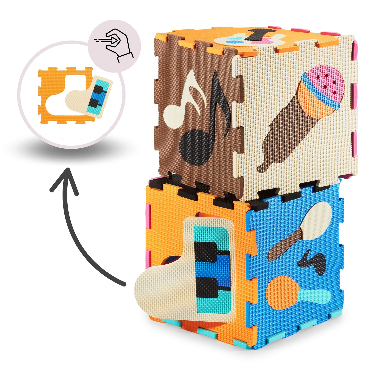 Izglītojošs putuplasta puzles paklājs 90 x 90 x 1cm - EVA putas - dizains: instrumenti