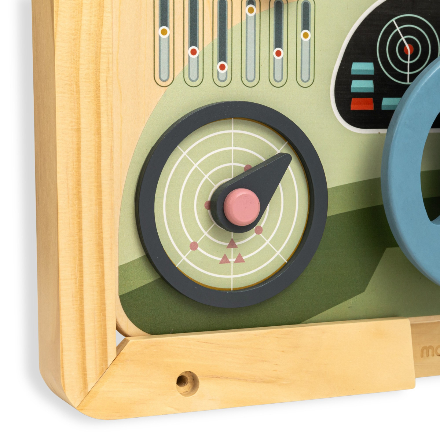 Koka Montessori dēlis 2 vienā kabīne mazajam vadītājam un pilotam – stūre, pārnesumu pārslēgs, ceļojumu kartes, radars