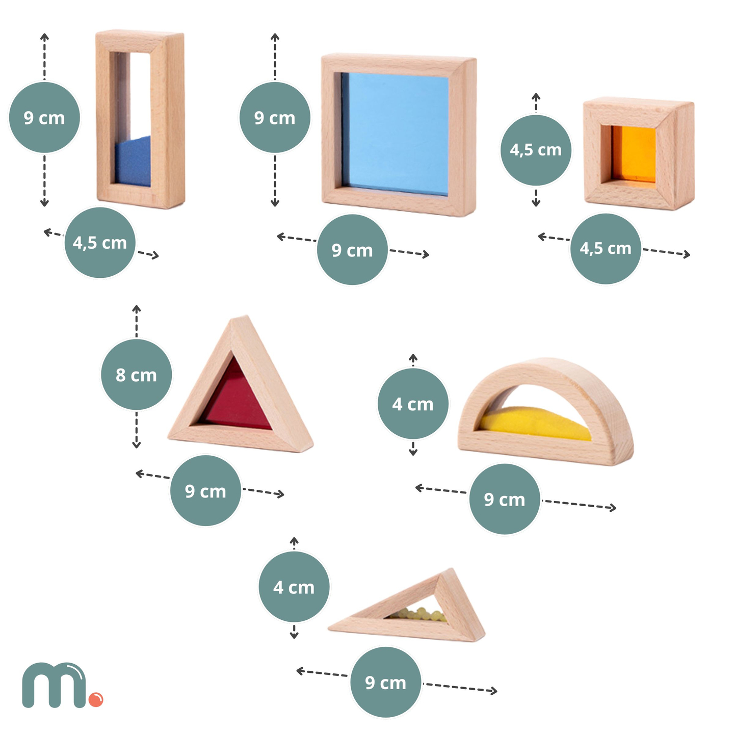 Koka sensoro klucīšu komplekts ar dažādiem pildījumiem - 15 gab