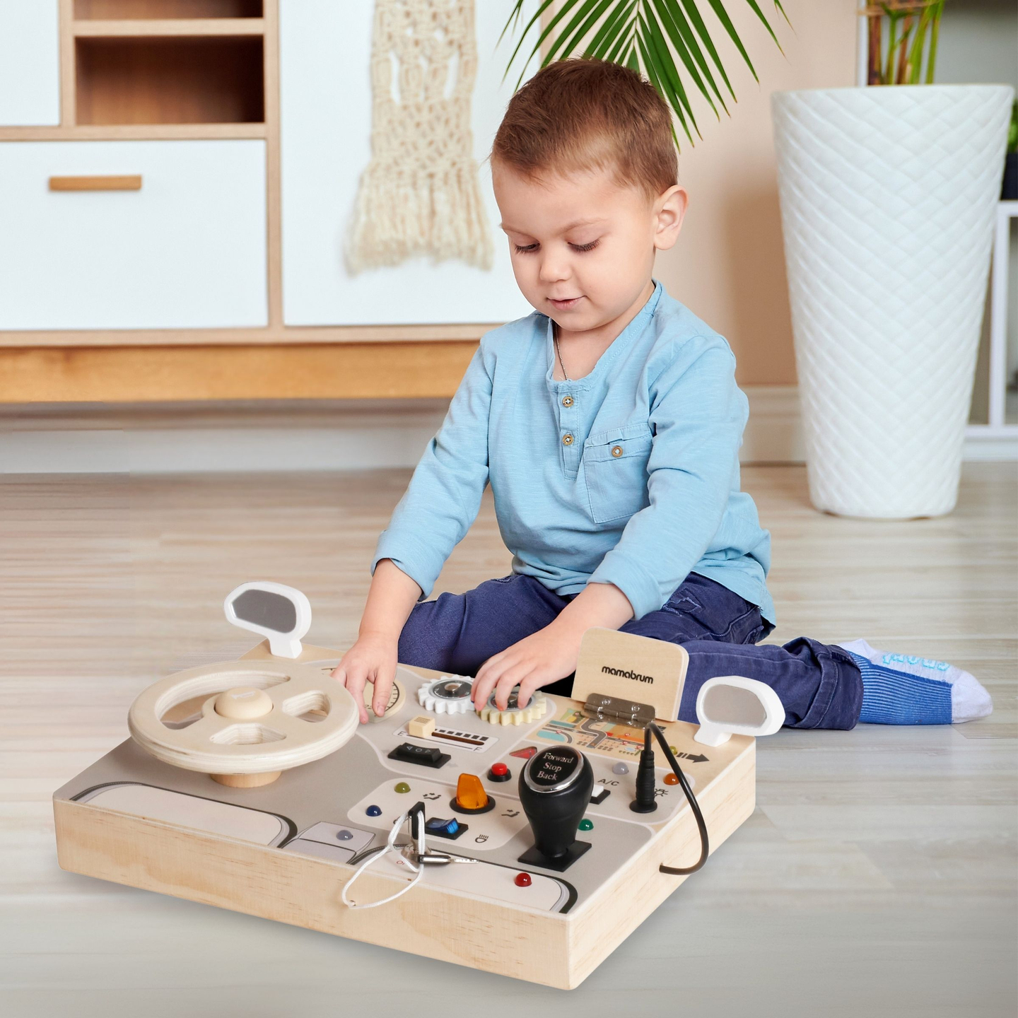 Montessori koka spēļu dēlis maziem bērniem - automašīnas instrumentu panelis