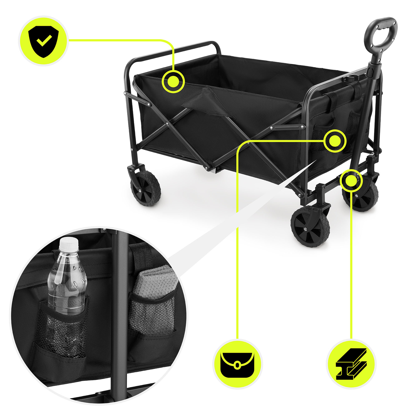 HyperMotion saliekamais pludmales ratiņkrēsls - melns, 80 kg