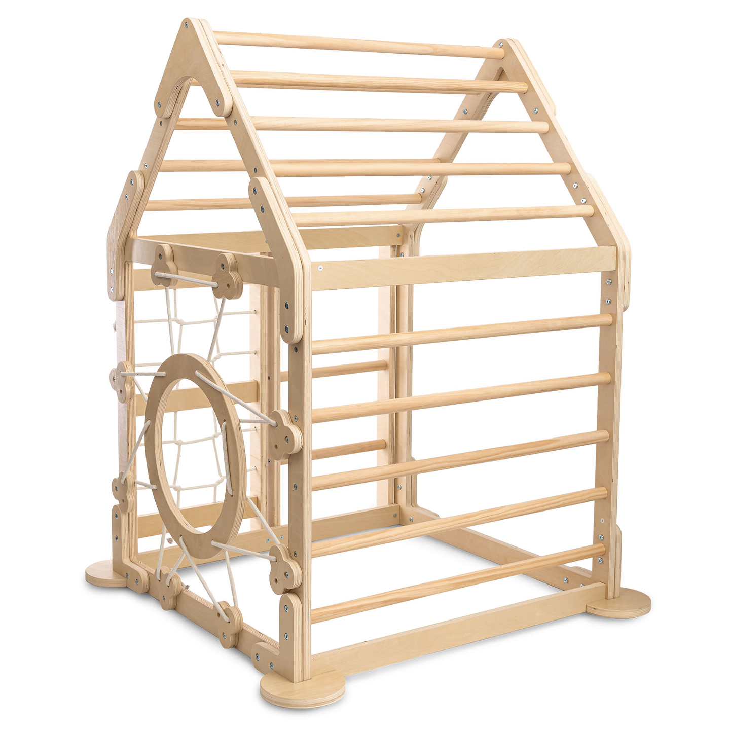 Koka iekštelpu rotaļu laukums bērniem - mājiņa ar kāpnēm un slidkalniņu