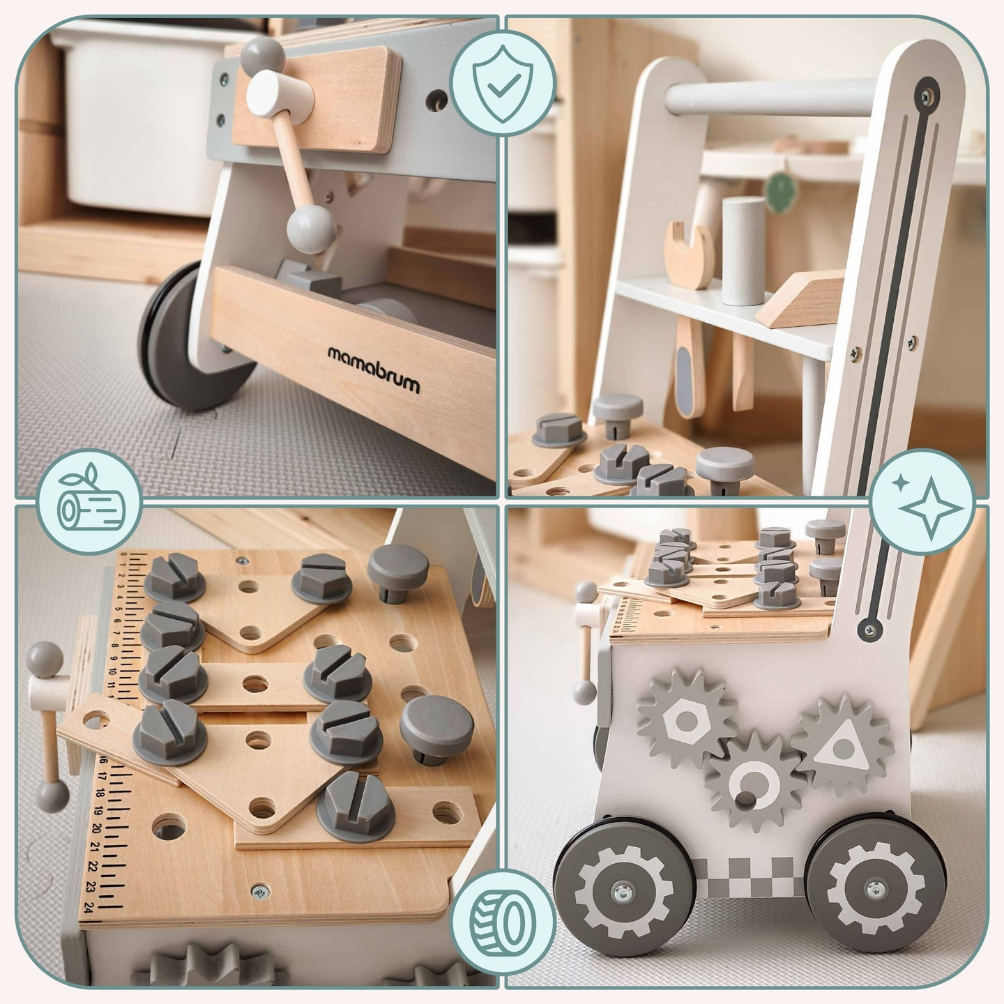 Koka stūmējs, stūmējs + darbnīca 3-in-1 - 47 elementi