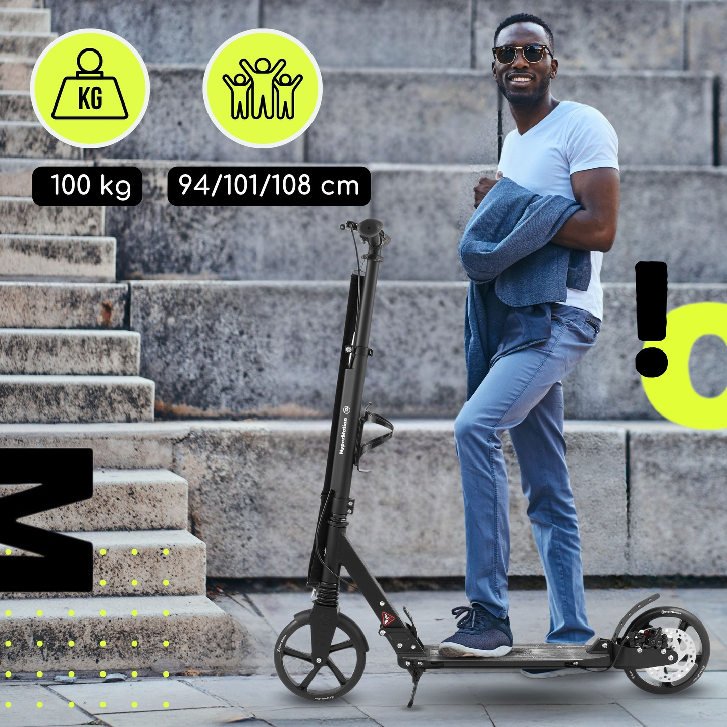 Divriteņu skrejritenis jauniešiem - ar amortizatoru - HyperMotion Skyline - melns, alumīnija - 100kg