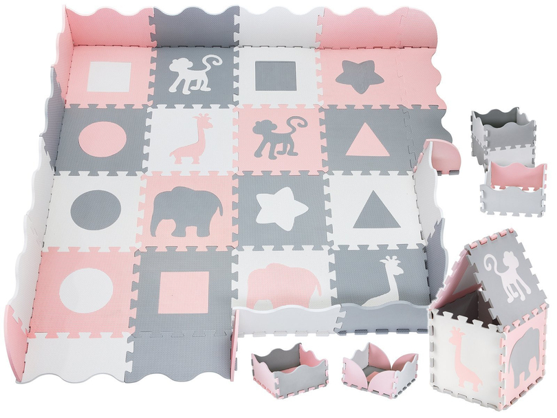 Putu paklājs XL 150 x 150 x 1cm ar apmali - EVA putas - rozā krāsā